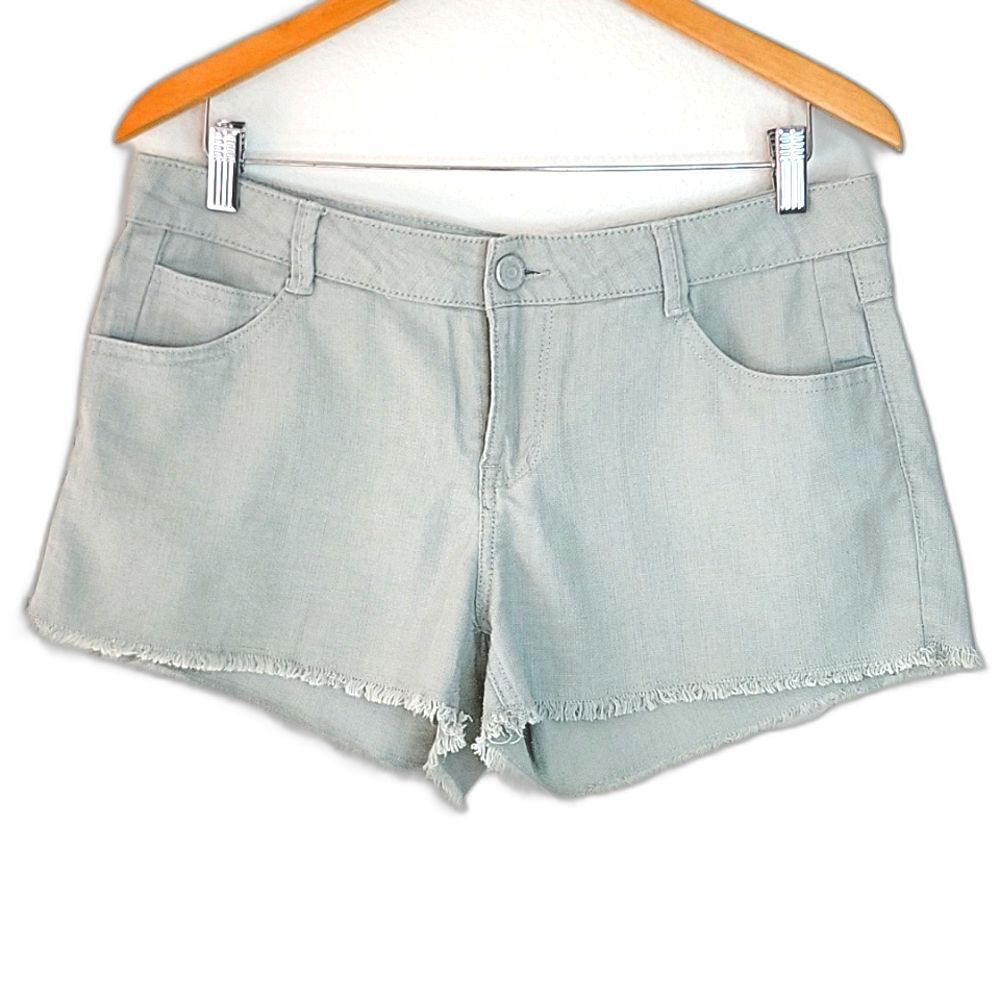 JOLT Women's Green Linen Cotton Cutoff Shorts sz 9 (Juniors) Fringe Frayed